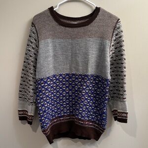 J. Crew Brown, Gray, and Blue Patterned Sweater